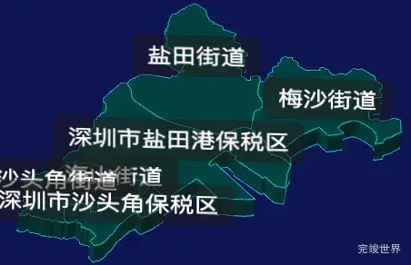 threejs深圳市盐田区geoJson地图3d地图CSS3D标签